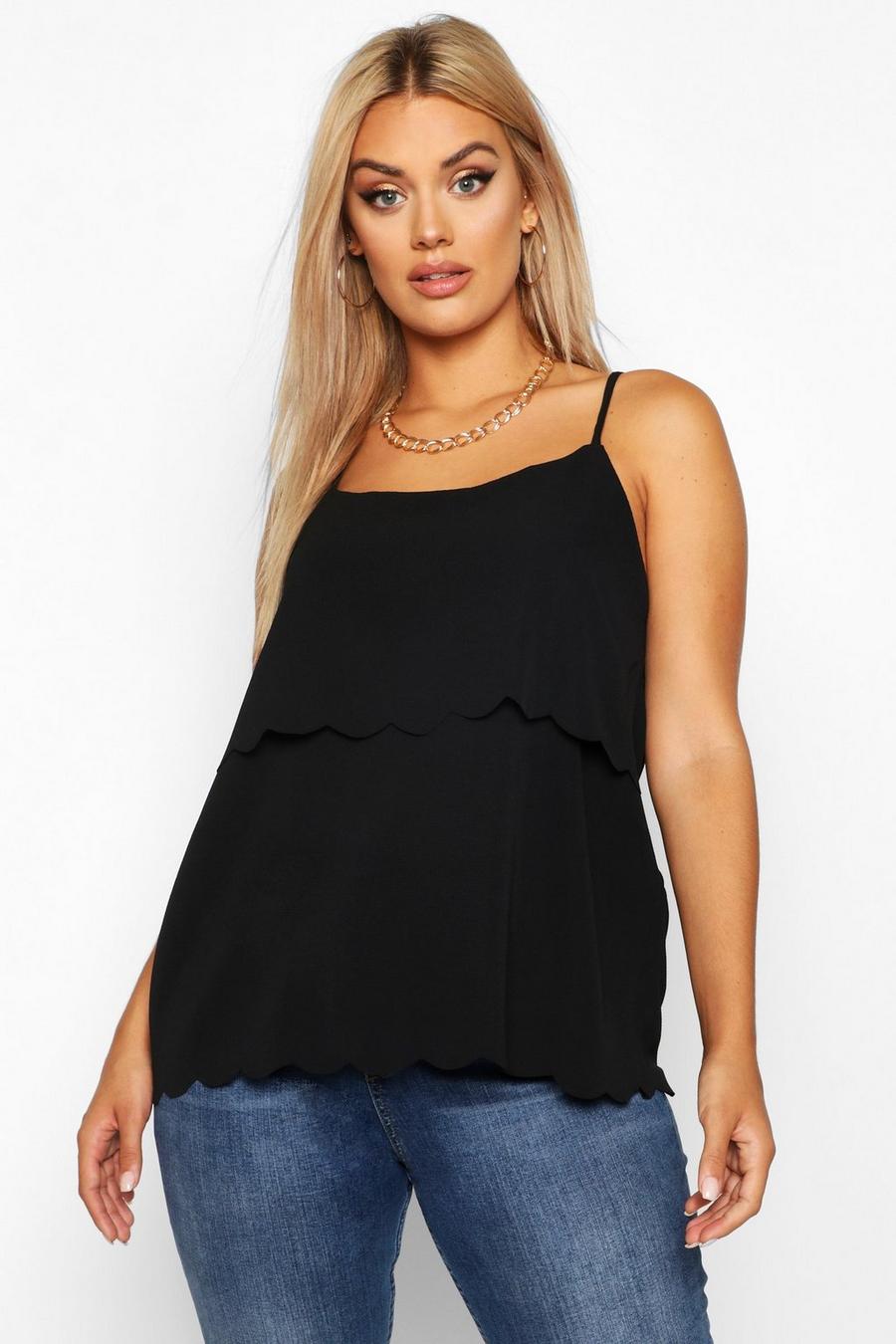 Black Plus Scalloped Tiered Cami Top image number 1