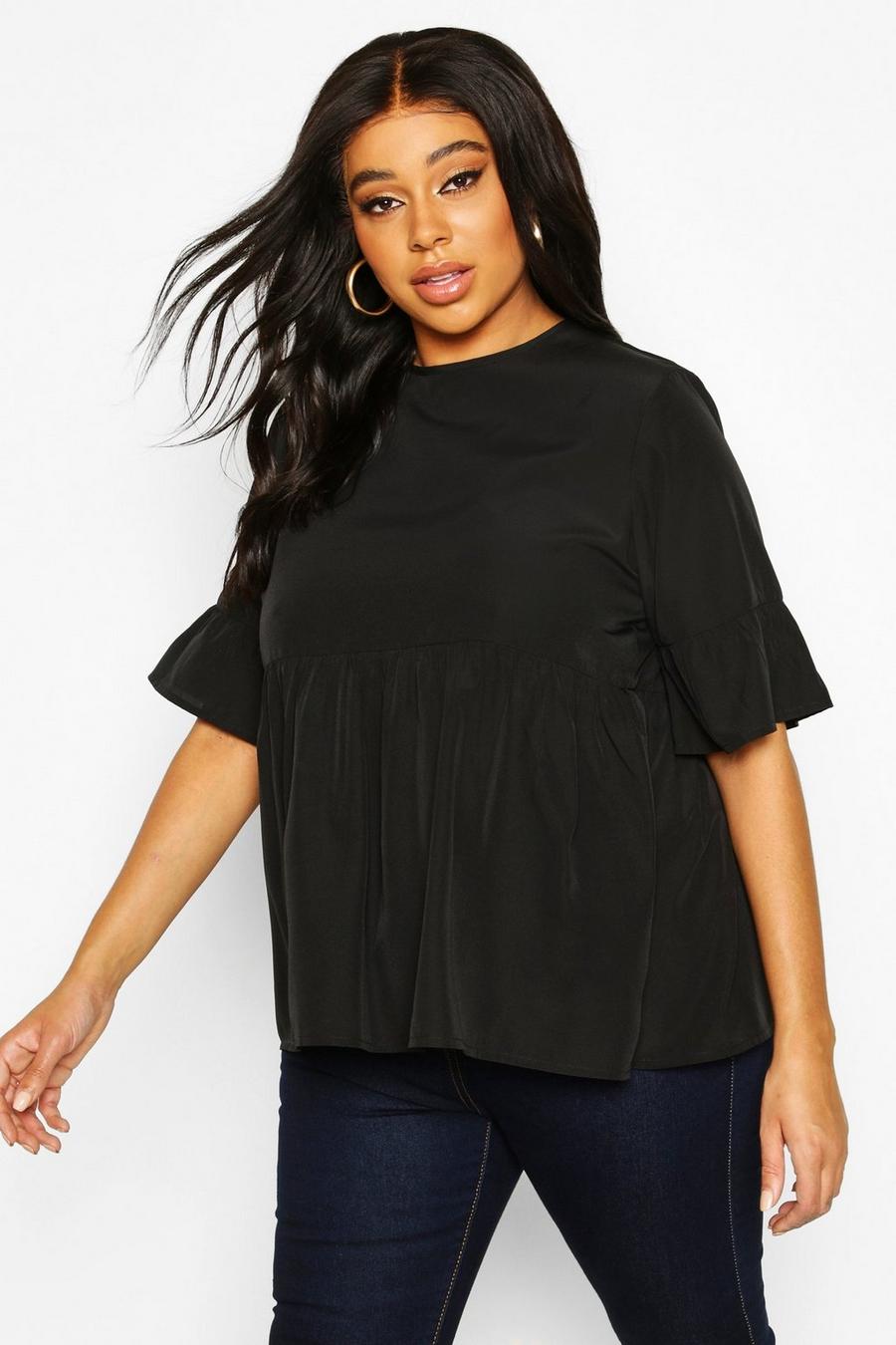 Plus Woven Frill Sleeve Smock Top image number 1