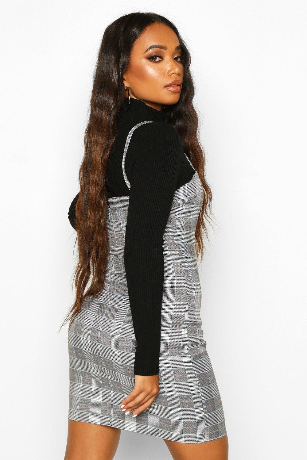 Petite checked cheap pinafore dress