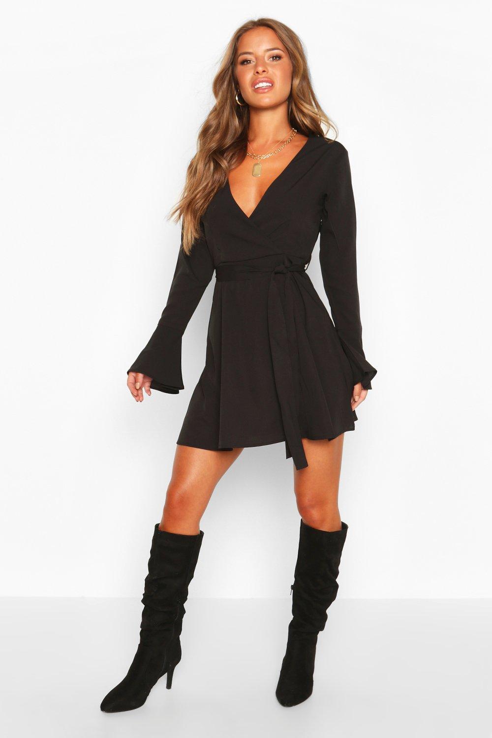 Petite black wrap dress hotsell