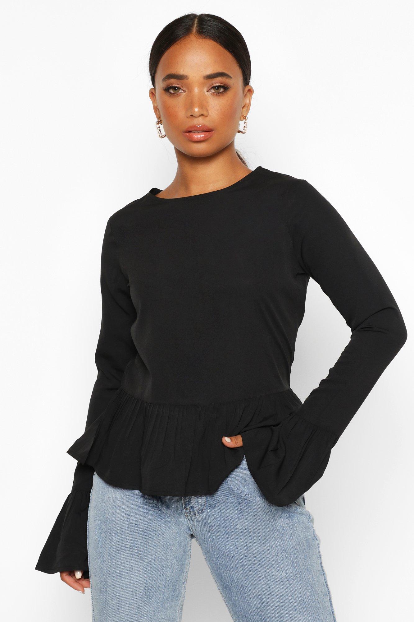 Boohoo peplum top with bell cheap sleeve