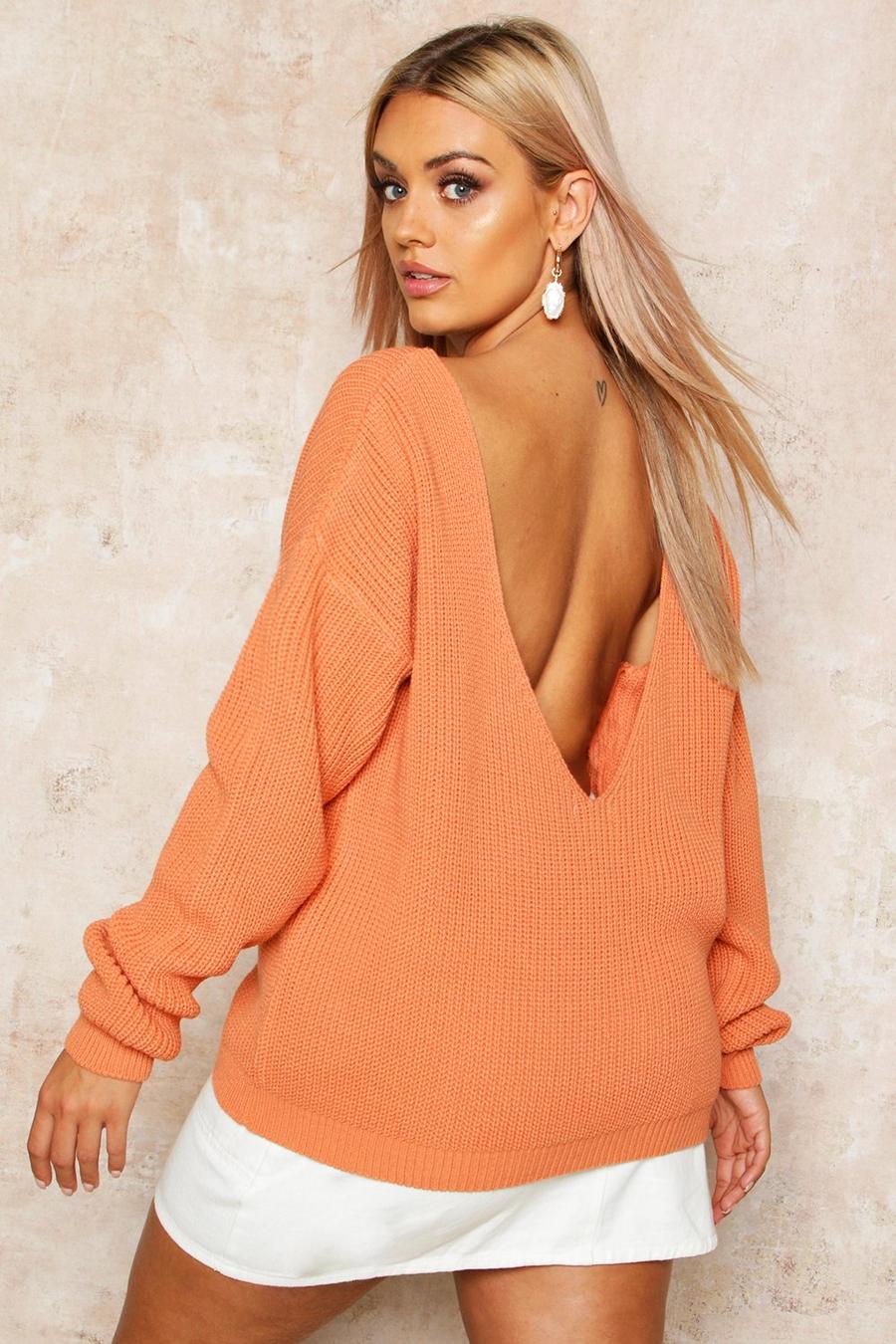 Apricot Plus - Oversize stickad tröja med V-ringad rygg image number 1
