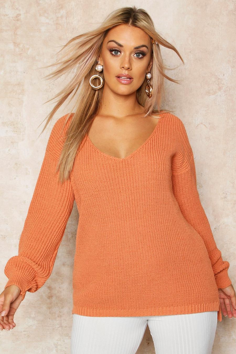 Apricot Plus Oversized V-Neck Sweater image number 1