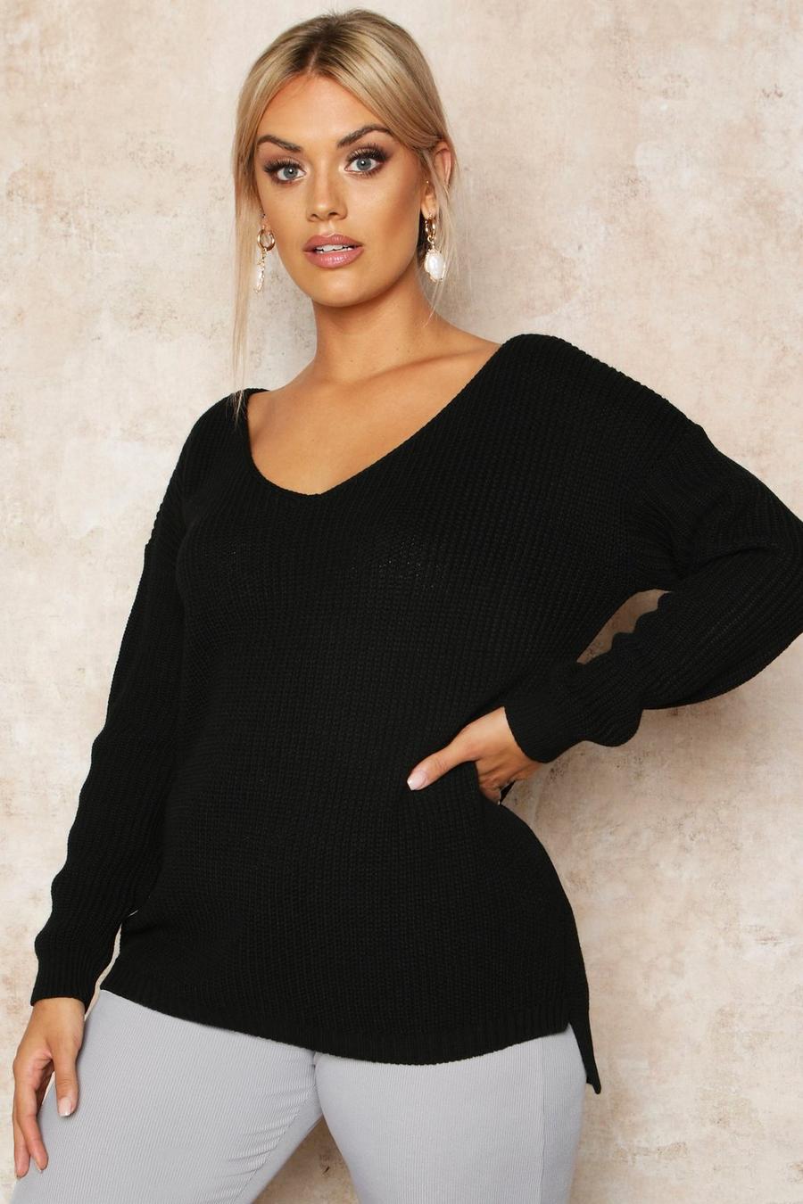 Black Plus Oversized V-Neck Sweater image number 1