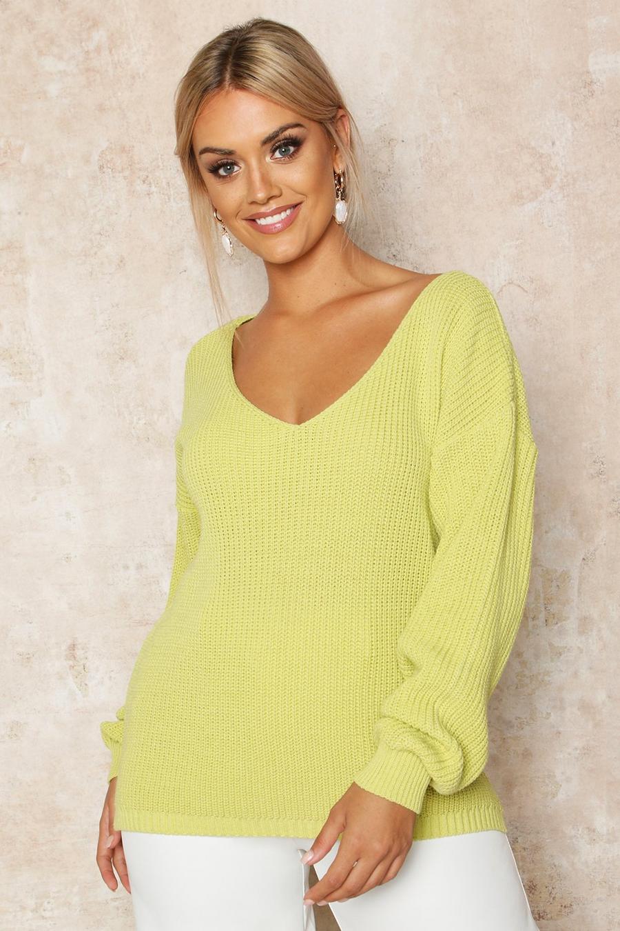 Plus Oversized Pullover mit V-Ausschnitt, Soft lime image number 1