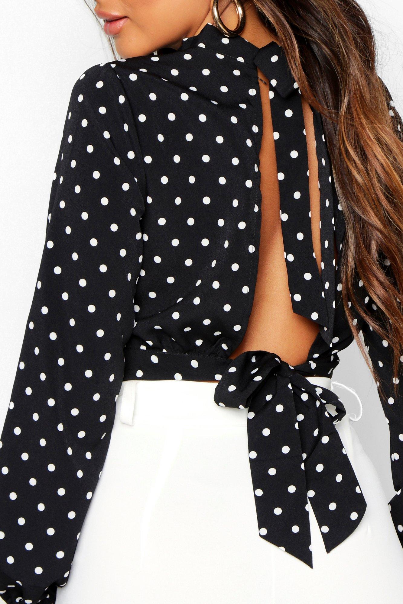 boohoo Polka Dot High Neck Blouse