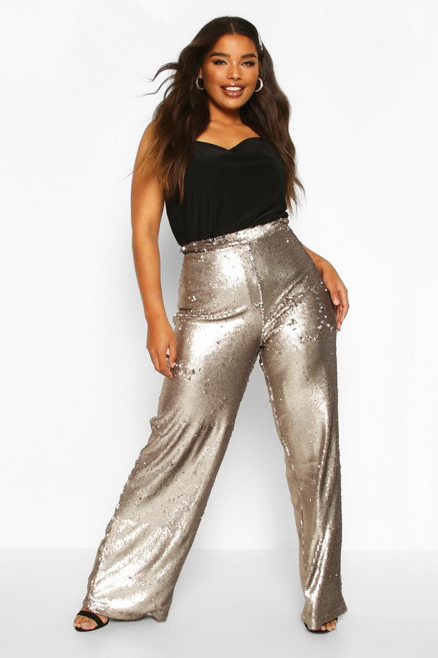Plus Size Sequin Tailored Flared Pants