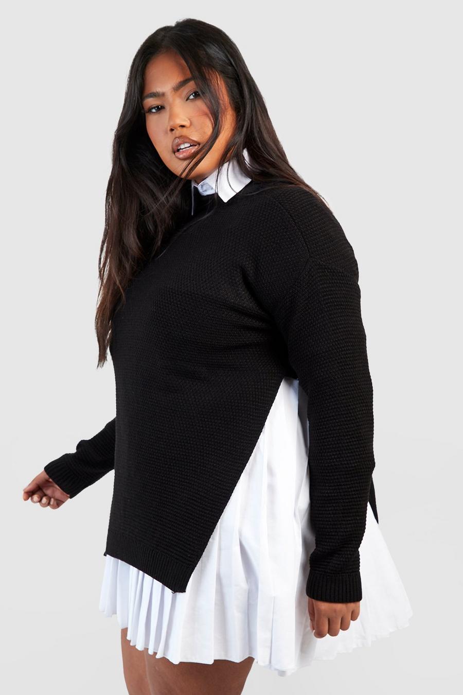 Jersey Plus estilo túnica de punto arroz con abertura lateral, Negro image number 1