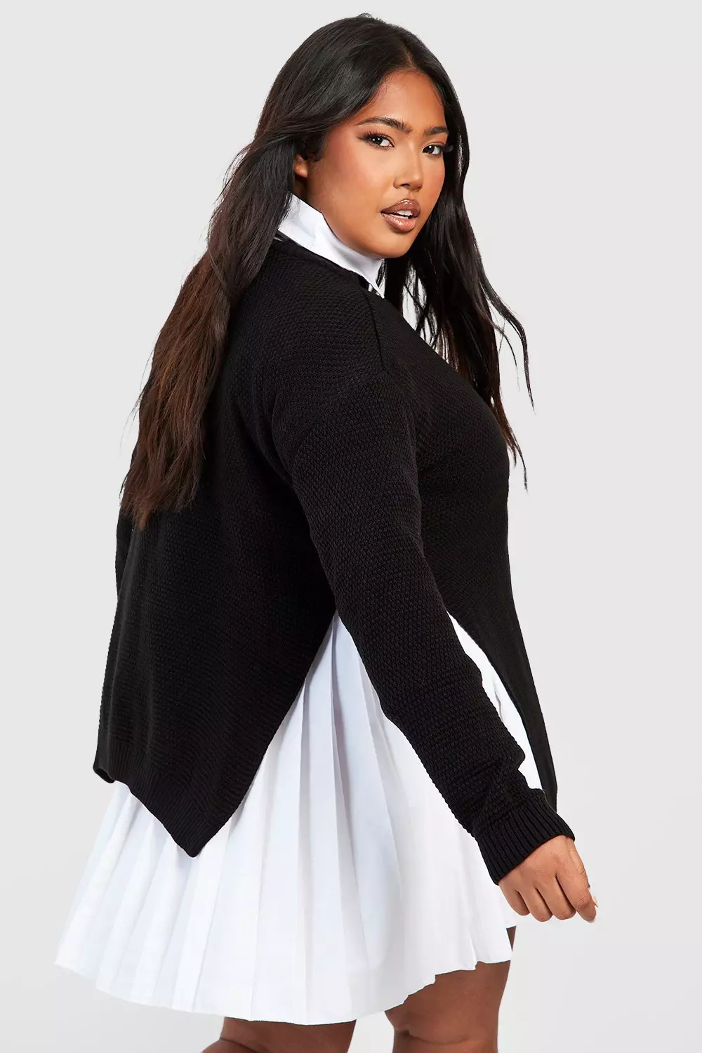 Black Plus Side Split Moss Stitch Tunic Jumper alternative image