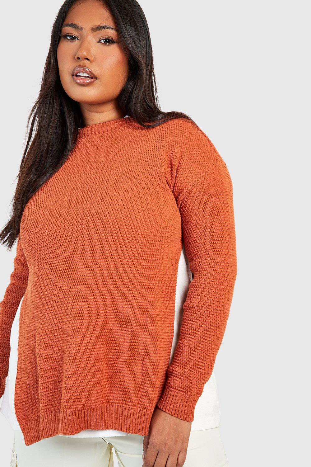 Plus Side Split Moss Stitch Tunic Sweater