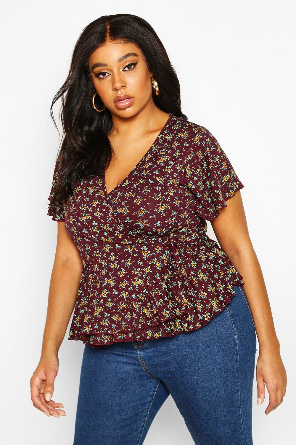 boohoo plus wrap top