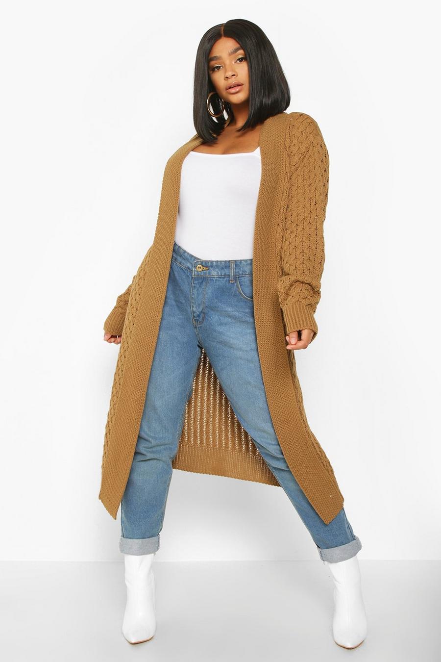 Camel Plus Chunky Honeycomb Waterfall Cardigan image number 1