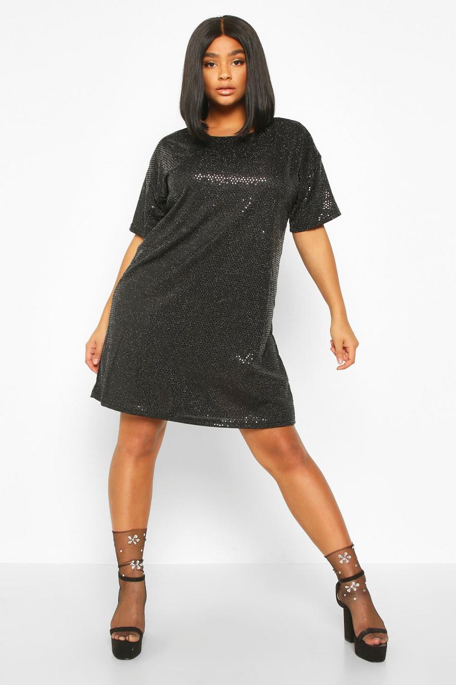 Black Plus Sequin Mini Shift Dress image number 1