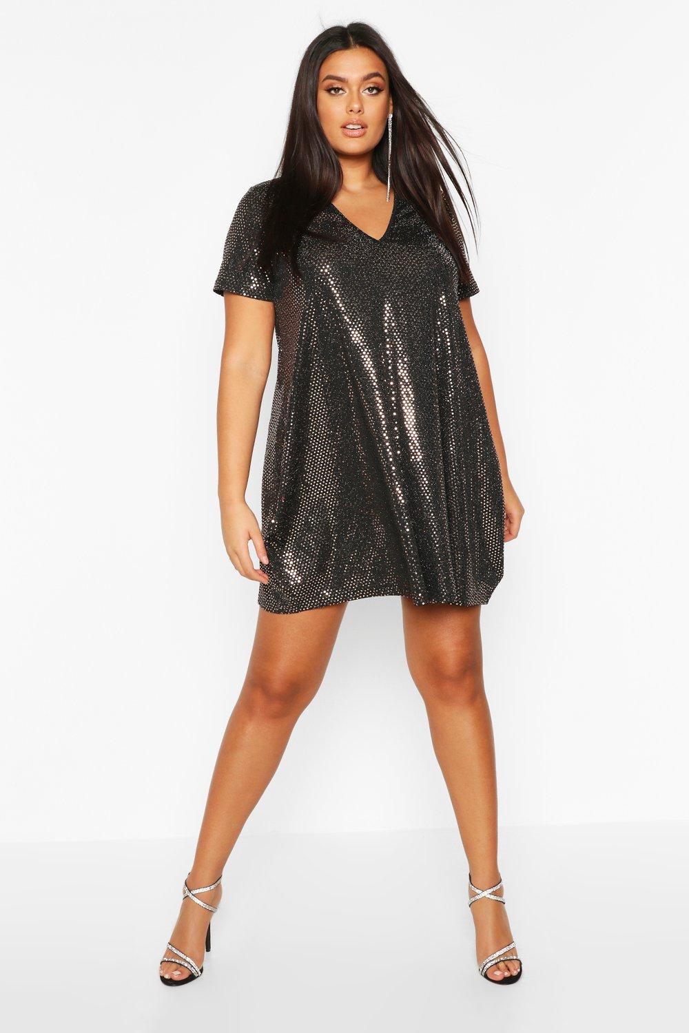 Plus Sequin Oversized T-Shirt Dress | boohoo USA