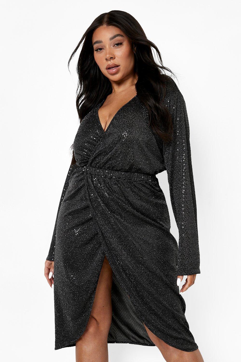 plus sequin wrap dress