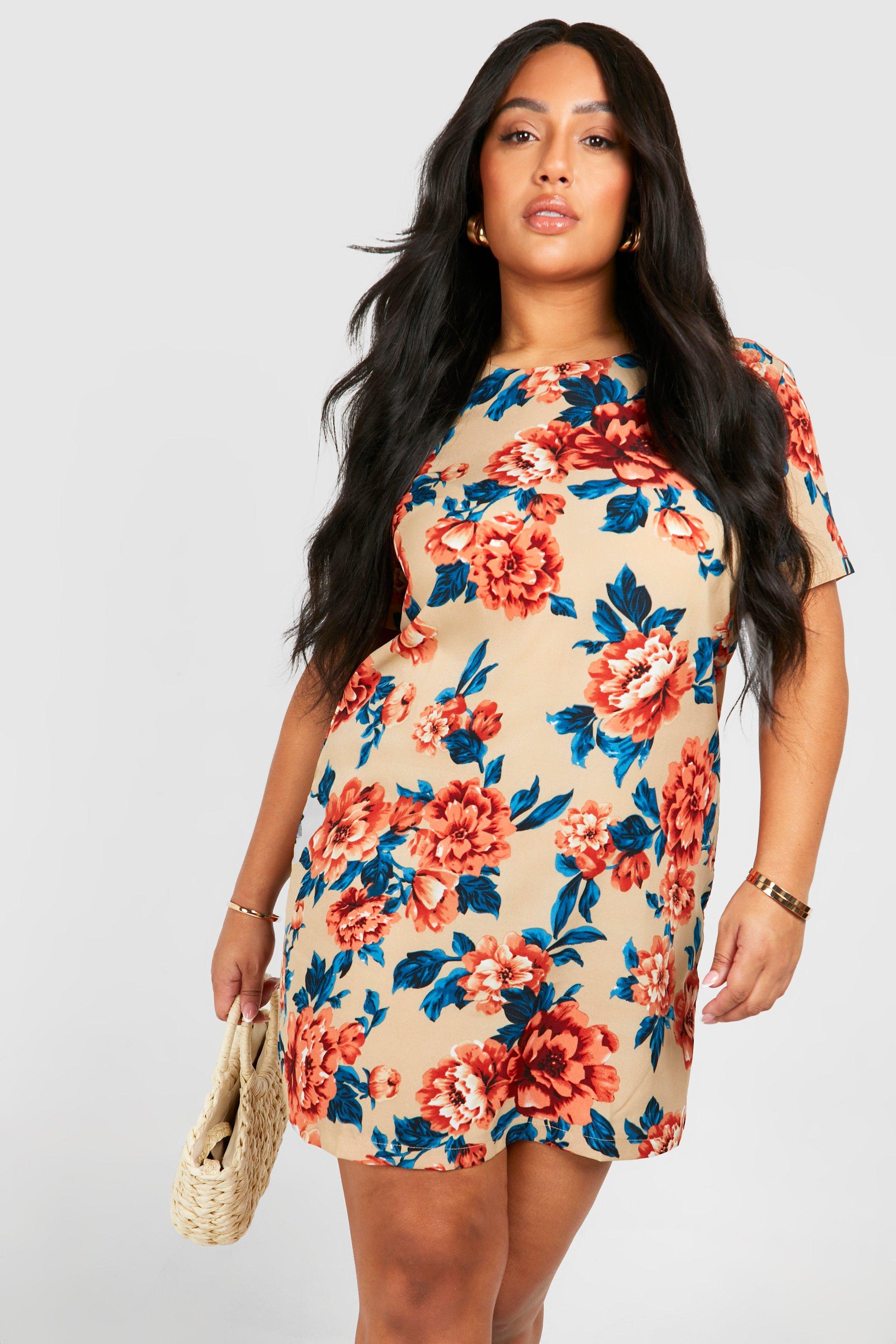 Plus Floral Cap Sleeve Shift Dress