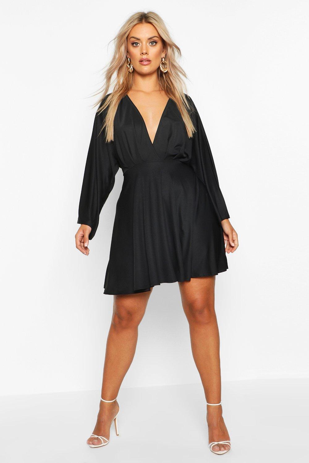 boohoo plus black dress