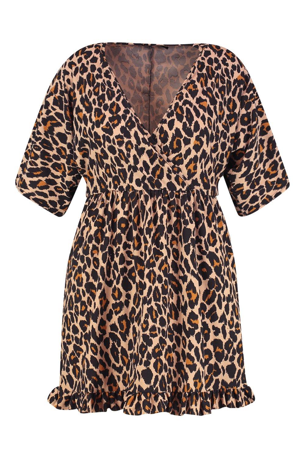 leopard ruffle wrap dress