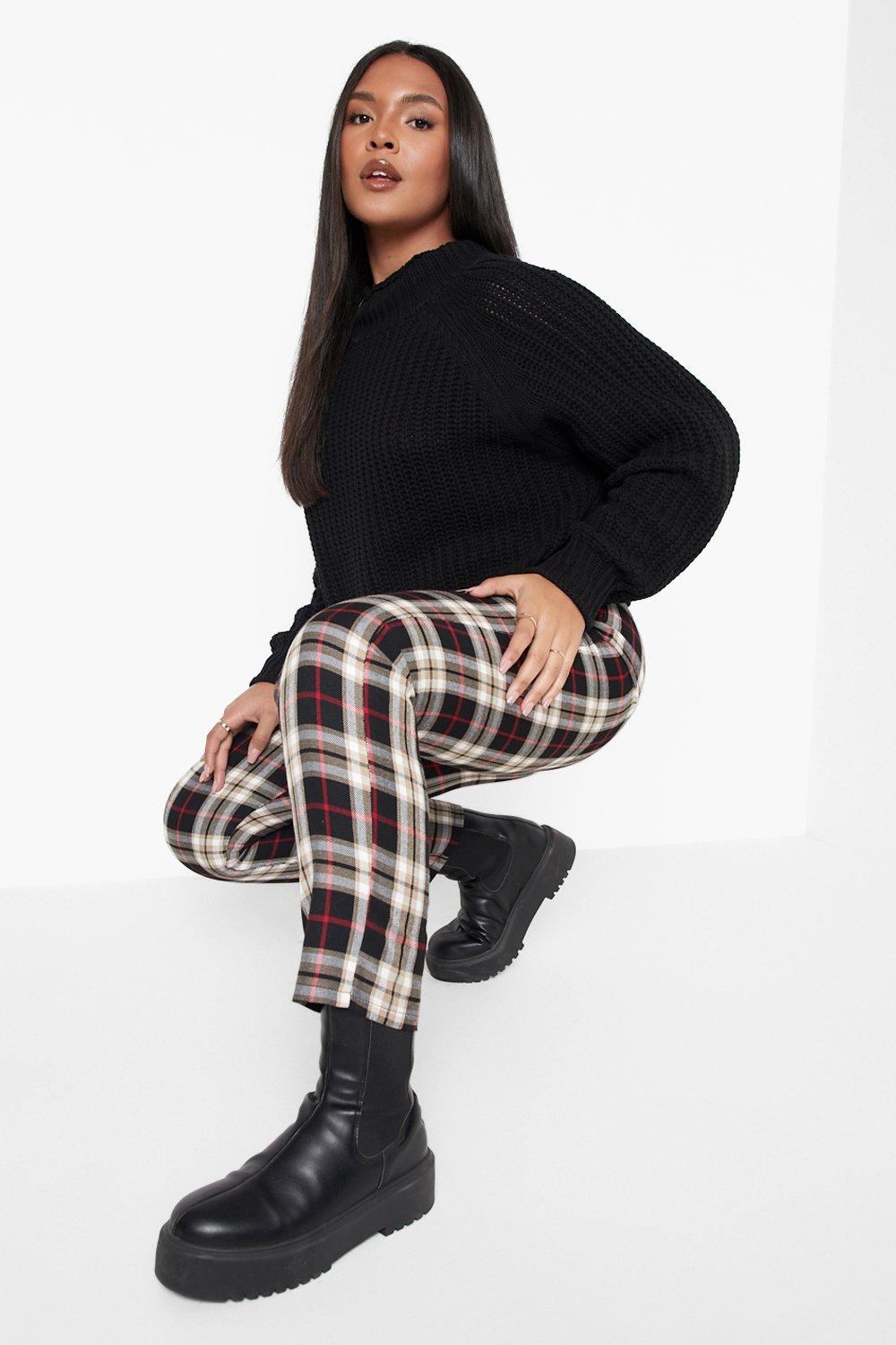 Plus plaid print tapered on sale pants