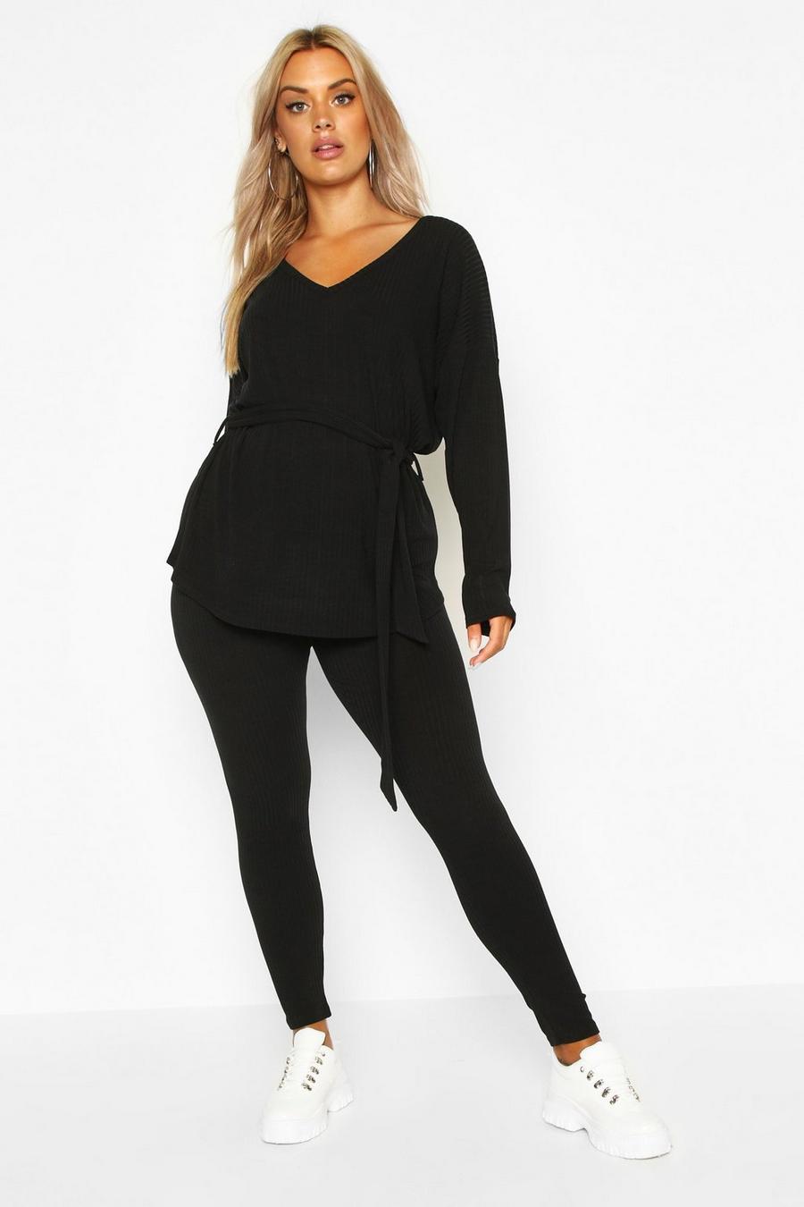 Black Plus Soft Rib Top and Legging Co-Ord image number 1