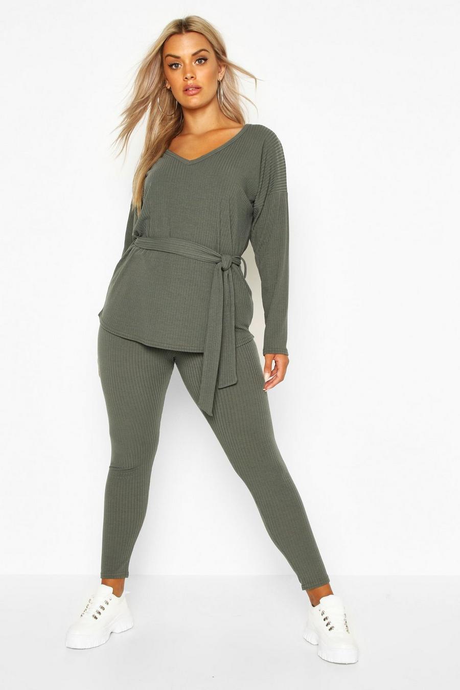 Khaki Plus Soft Rib Top And Legging Two-Piece image number 1