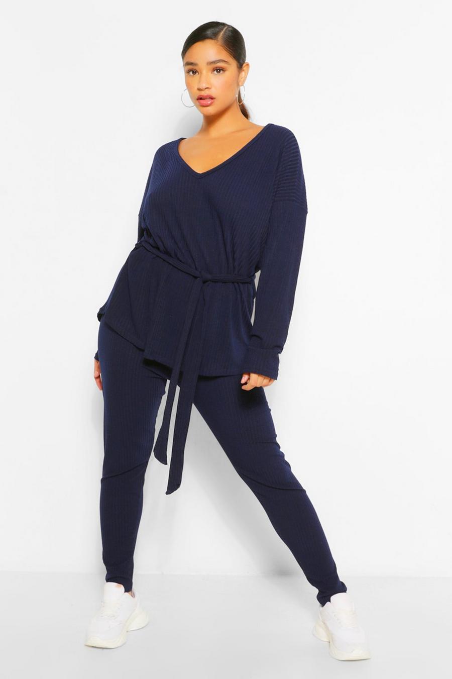 Navy Plus Soft Rib Top and Legging Co-Ord image number 1