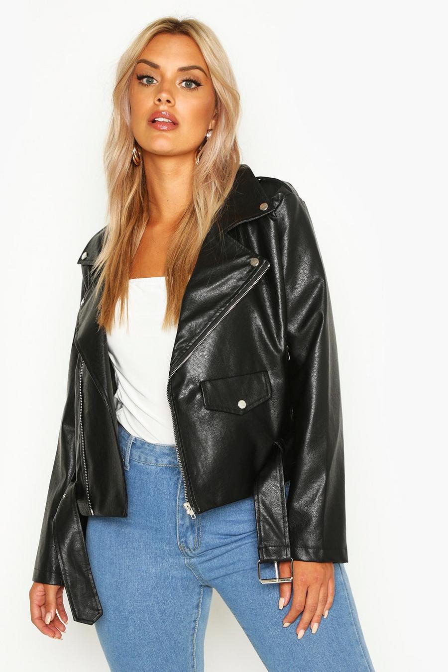 Plus Faux Leather Pu Cropped Belted Jacket image number 1