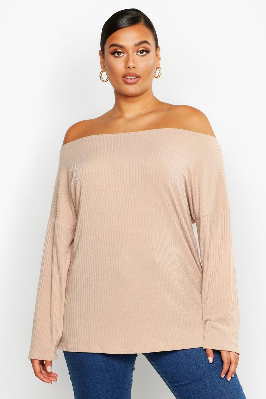 Stone Plus Off The Shoulder Knitted Sweater image number 1