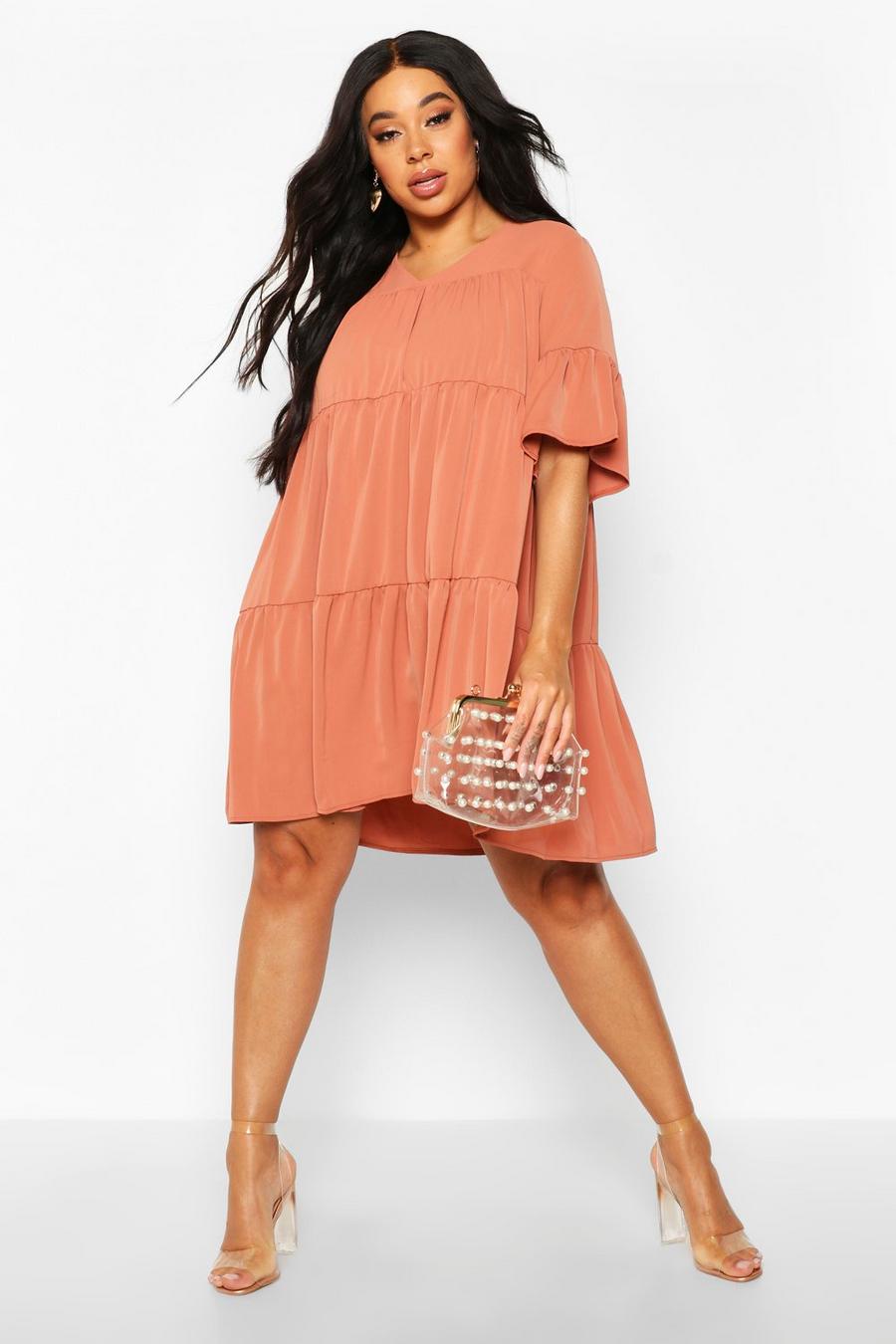 Terracotta Plus Ruched Detail Smock Dress image number 1