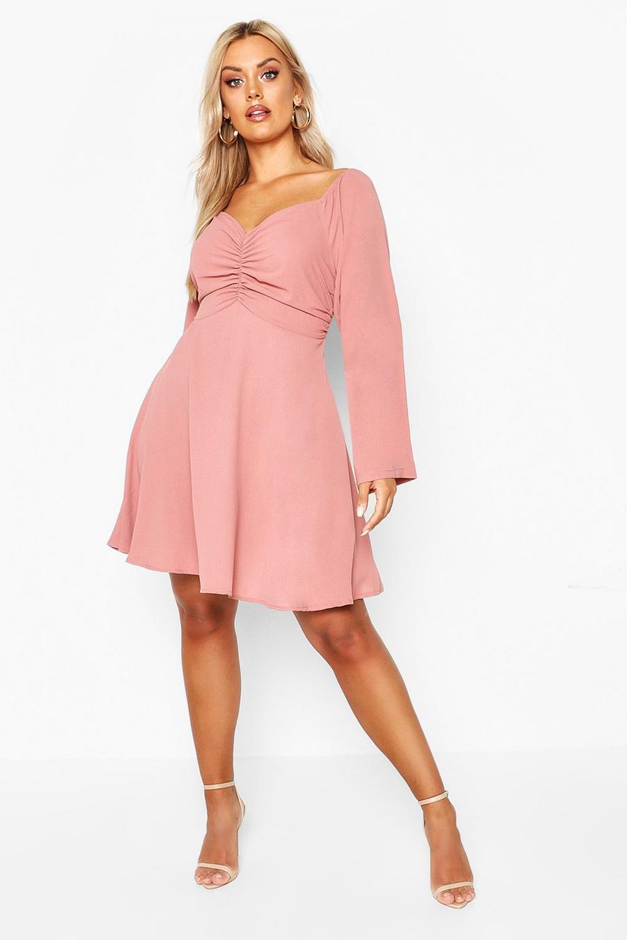 Rose Plus Puff Sleeve Ruched Detail Skater Dress image number 1