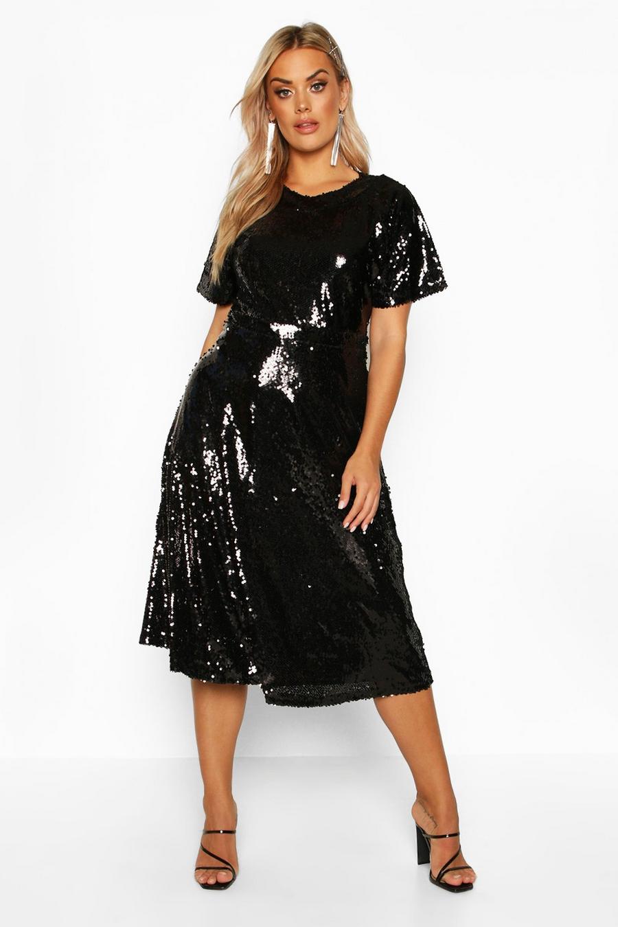 Black Plus Sequin Midi Smock Dress image number 1
