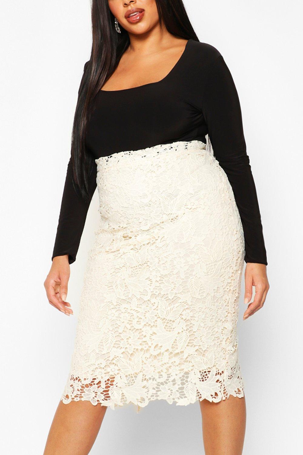 Plus Crochet Lace Midi Skirt