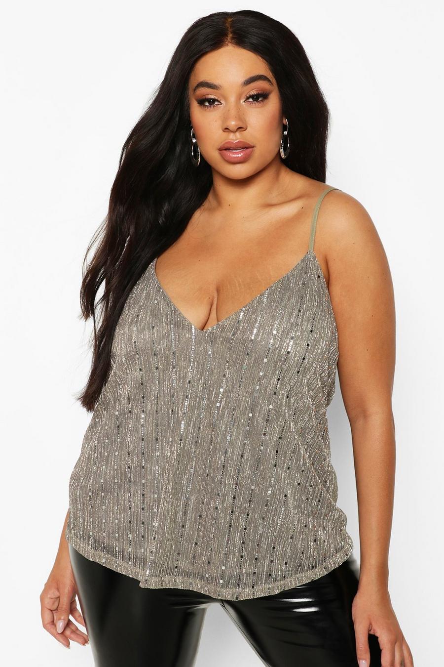 Silver grey Plus Sequin Stripe Cami Top image number 1