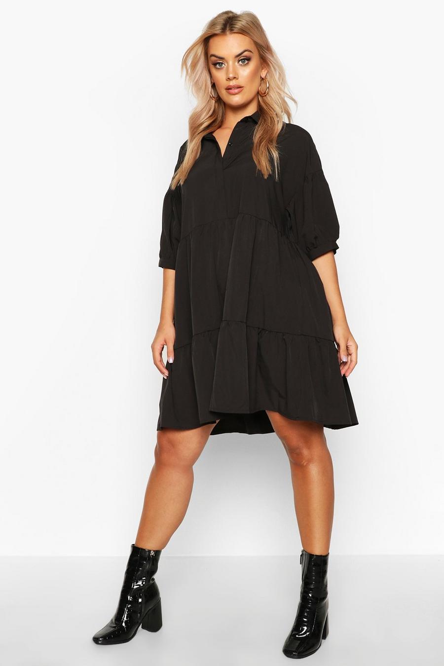 Plus Puff Sleeve Smock Shirt Dress image number 1