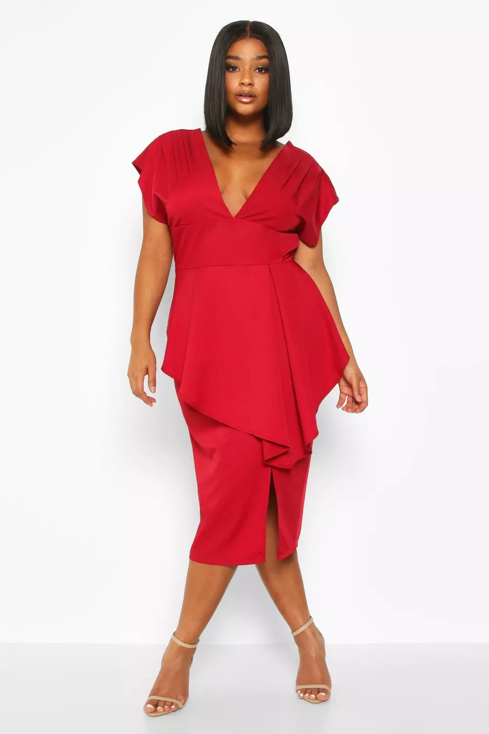 Plus plunge clearance wrap midi dress