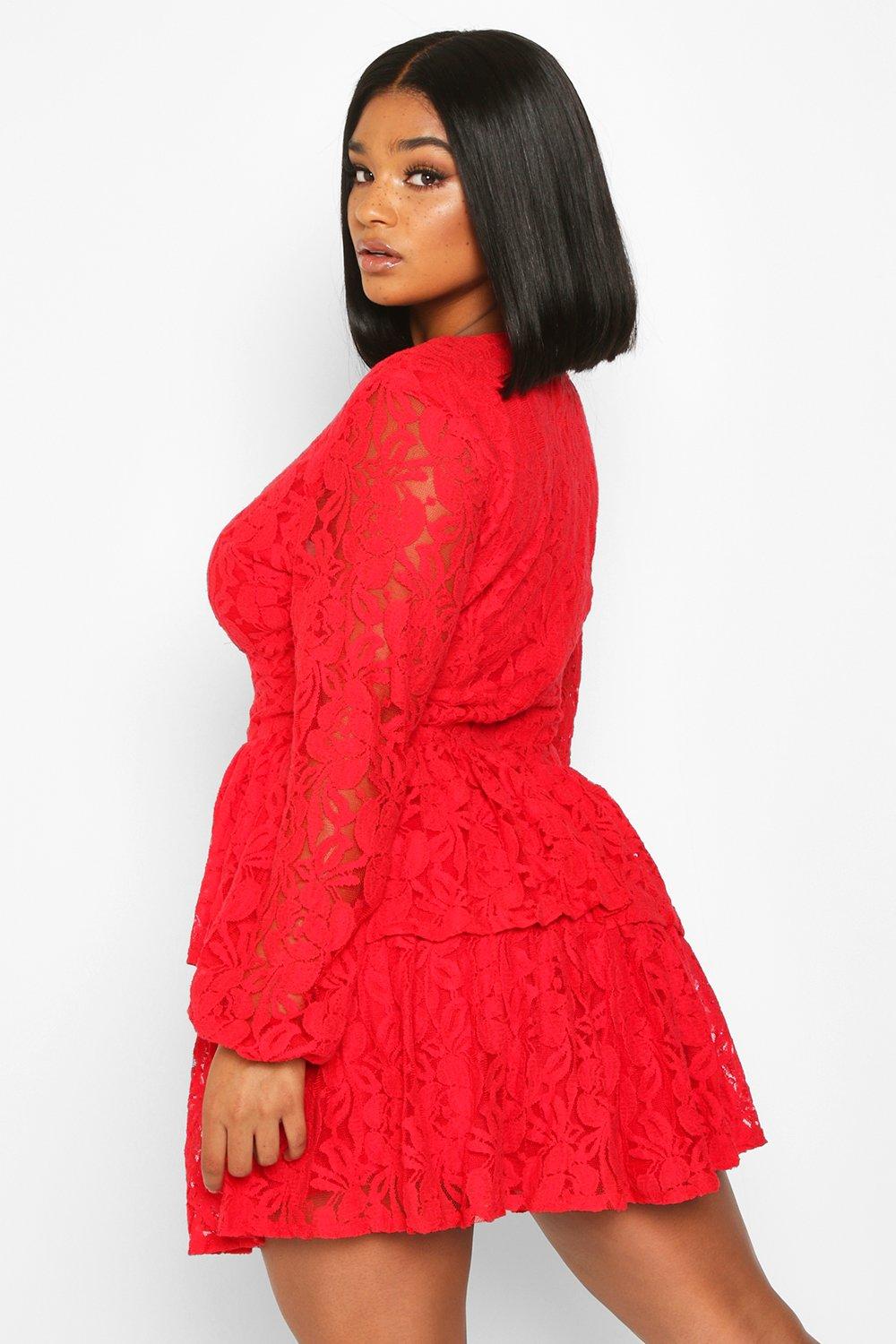 Plus lace plunge hot sale skater dress