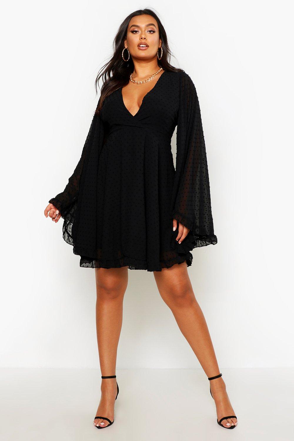 boohoo plus black dress