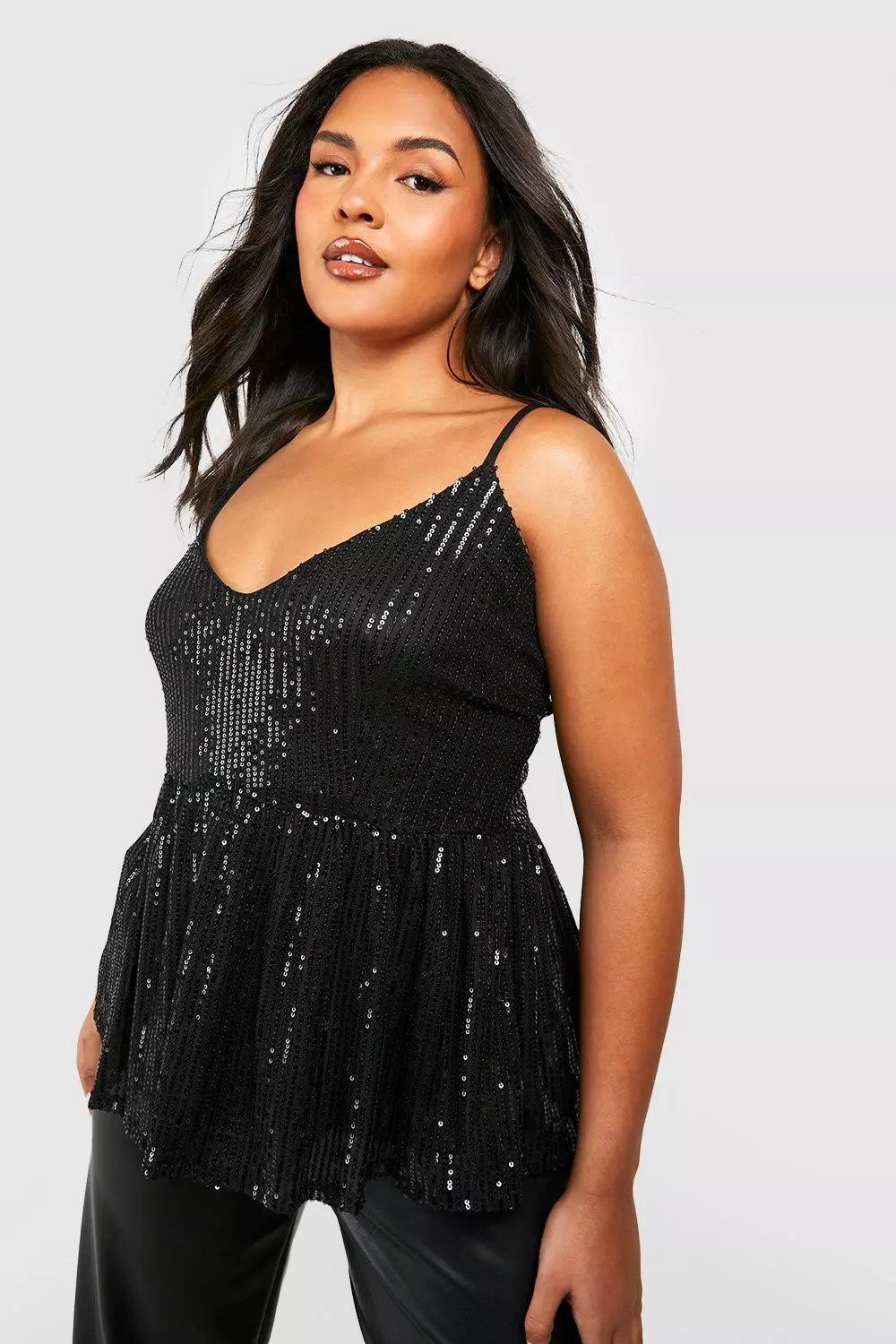 Black Plus Sequin Peplum Cami Top alternative image
