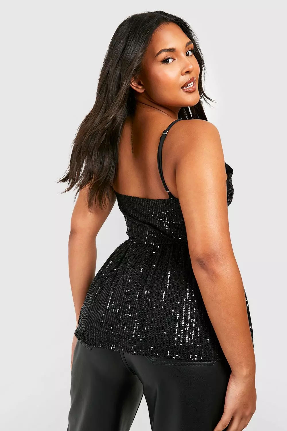 Black Plus Sequin Peplum Cami Top alternative image
