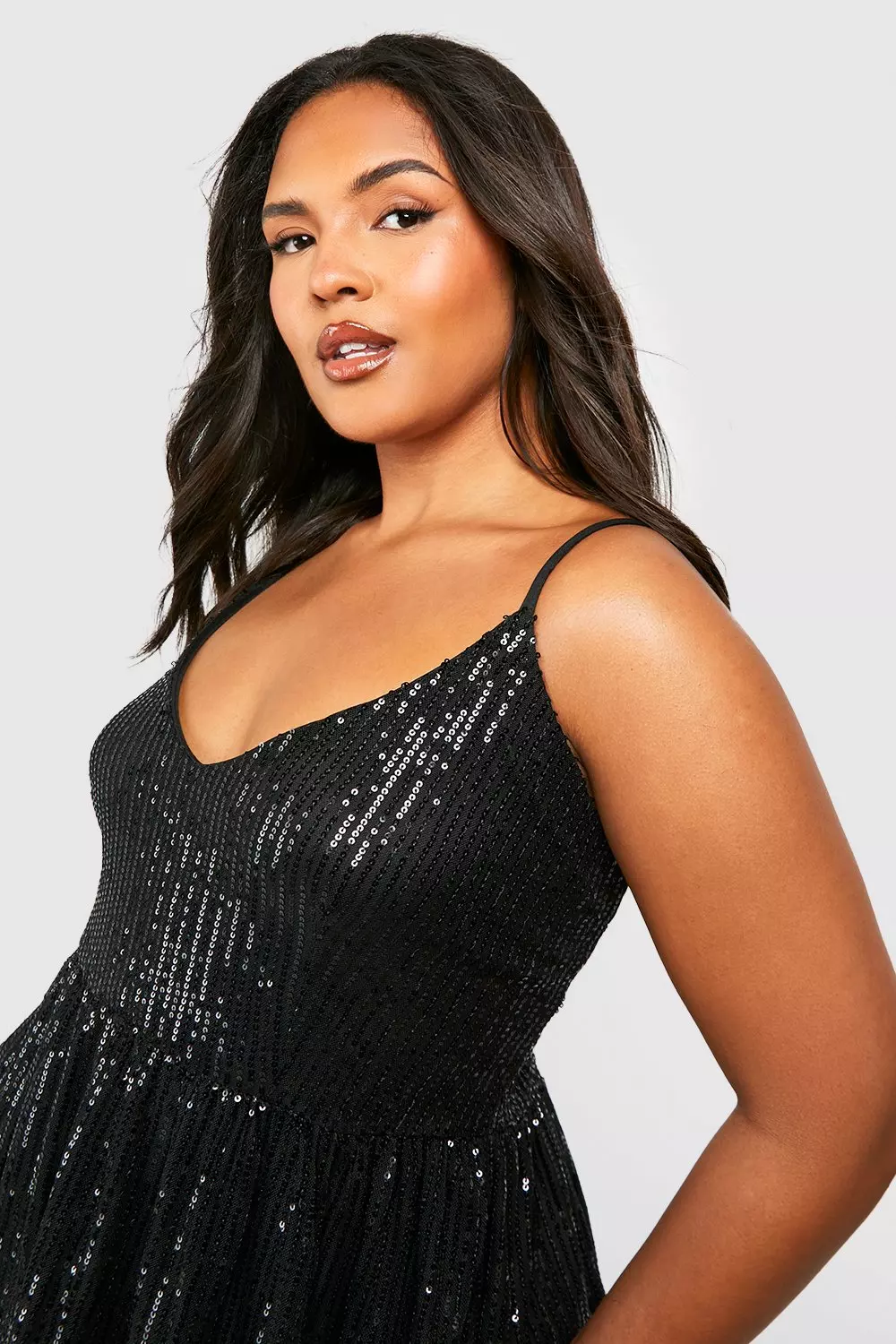 Black Plus Sequin Peplum Cami Top alternative image