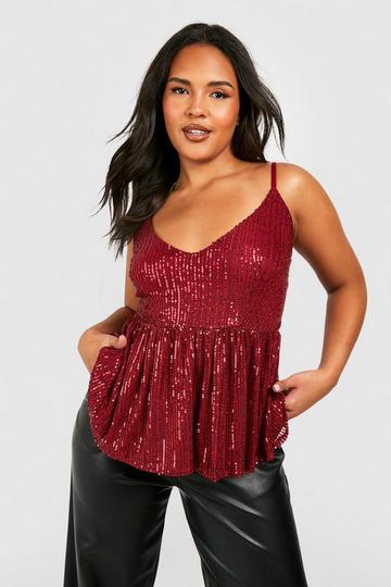 Plus Sequin Peplum Cami Top wine