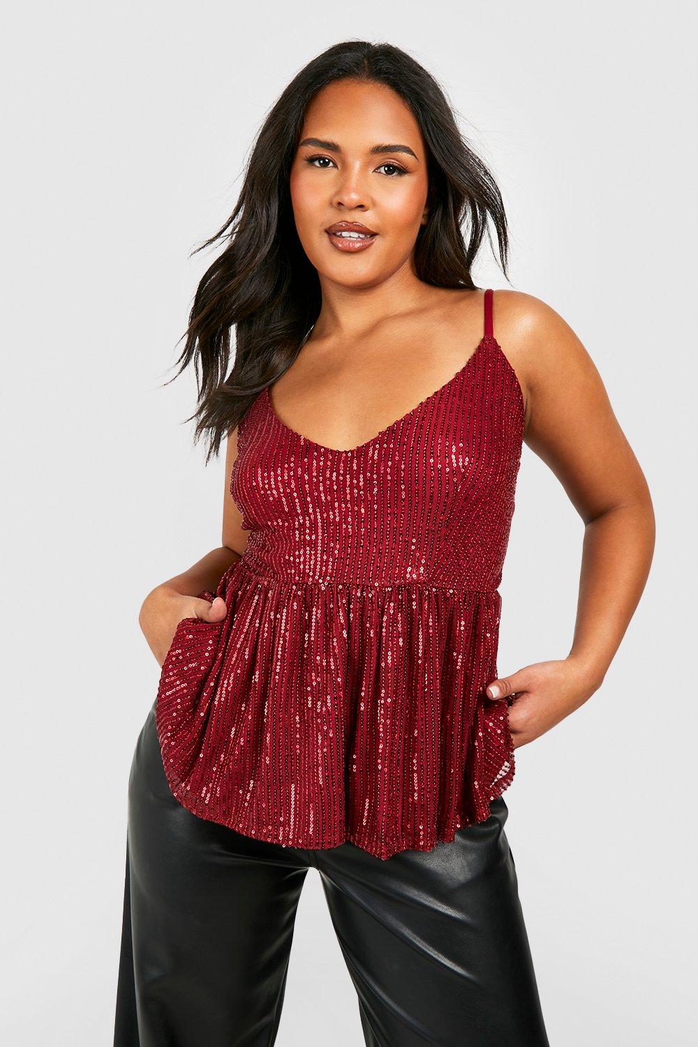 Plus Sequin Peplum Cami Top boohoo