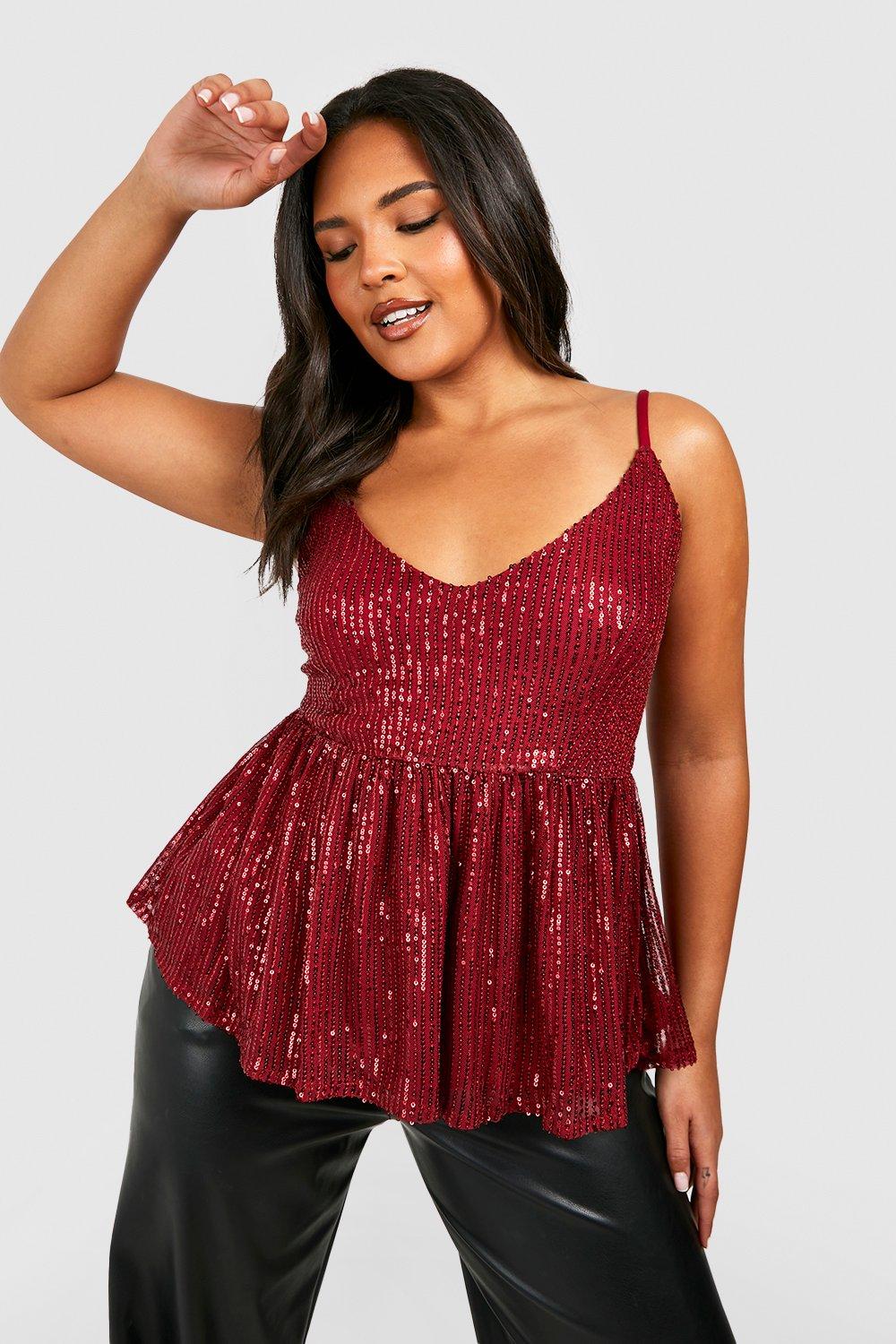 Women's Plus Sequin Peplum Cami Top