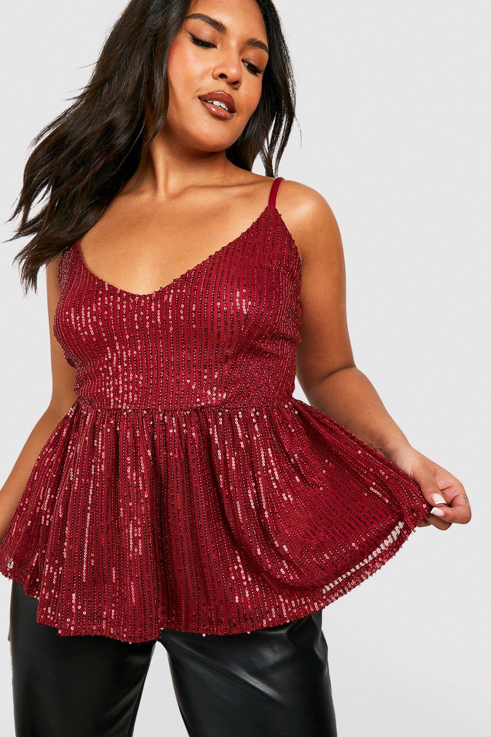 Women's Plus Sequin Peplum Cami Top