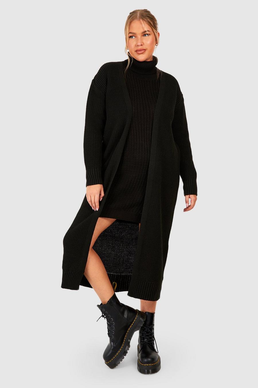 Cardigan lungo e maxi Plus Size in maglia, Nero black