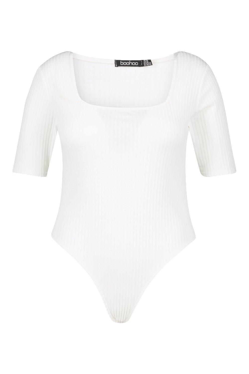 White Ribbed Short Sleeve Bodysuit