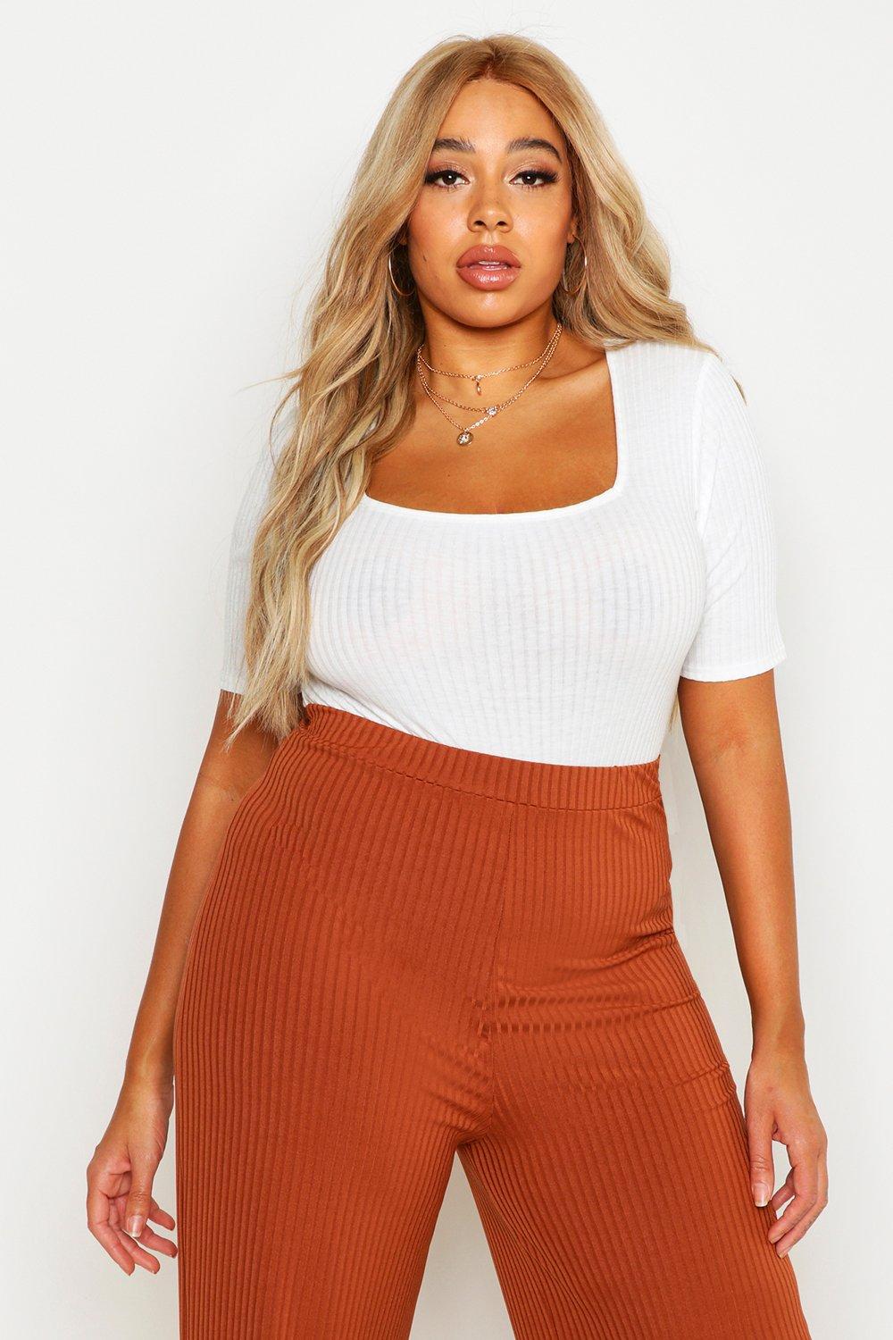 Plus Rib Knit Short Sleeve Bodysuit