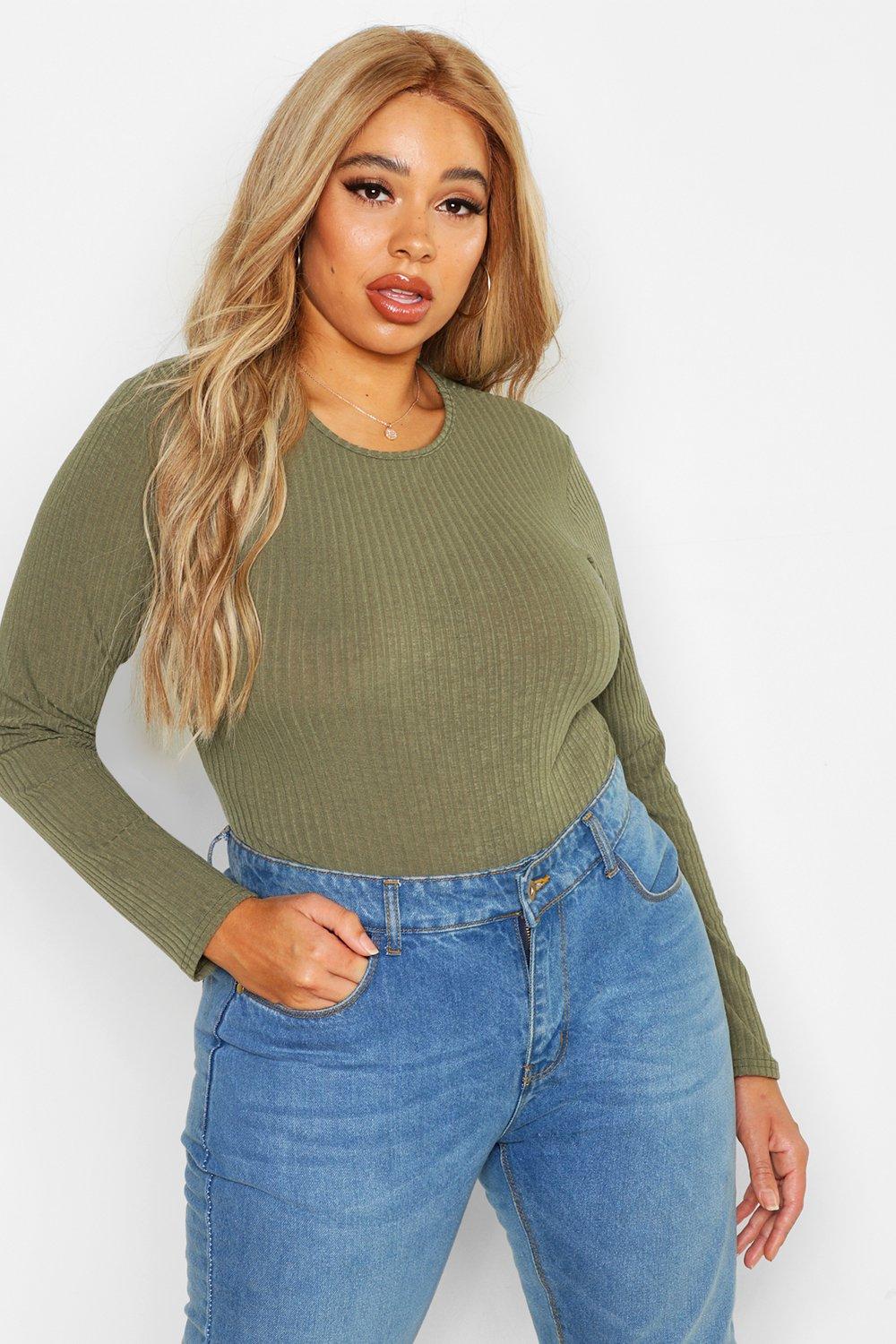 Plus Soft Rib Crew Neck Long Sleeve Bodysuit