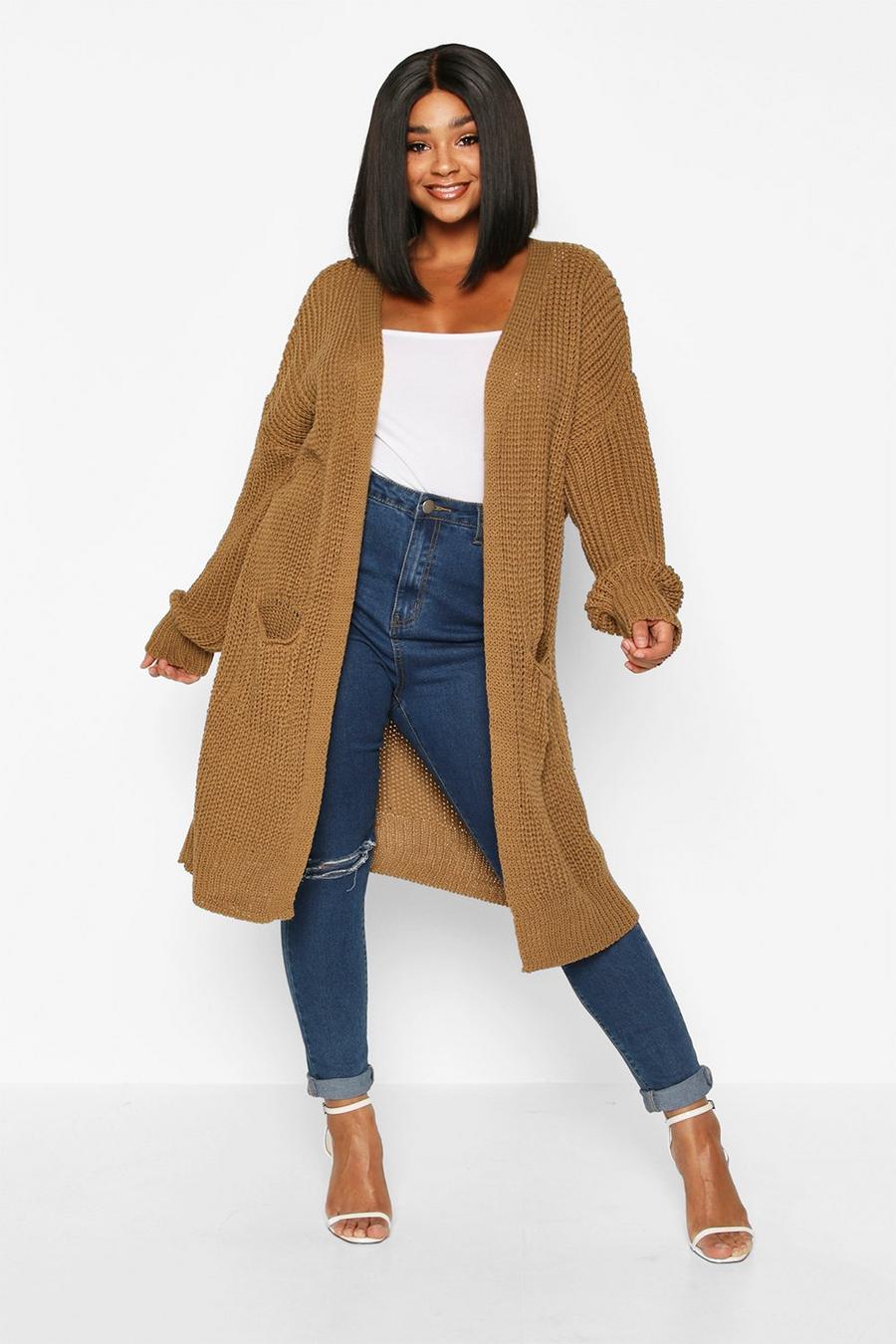 Camel Plus Oversized Boyfriend Cardigan image number 1