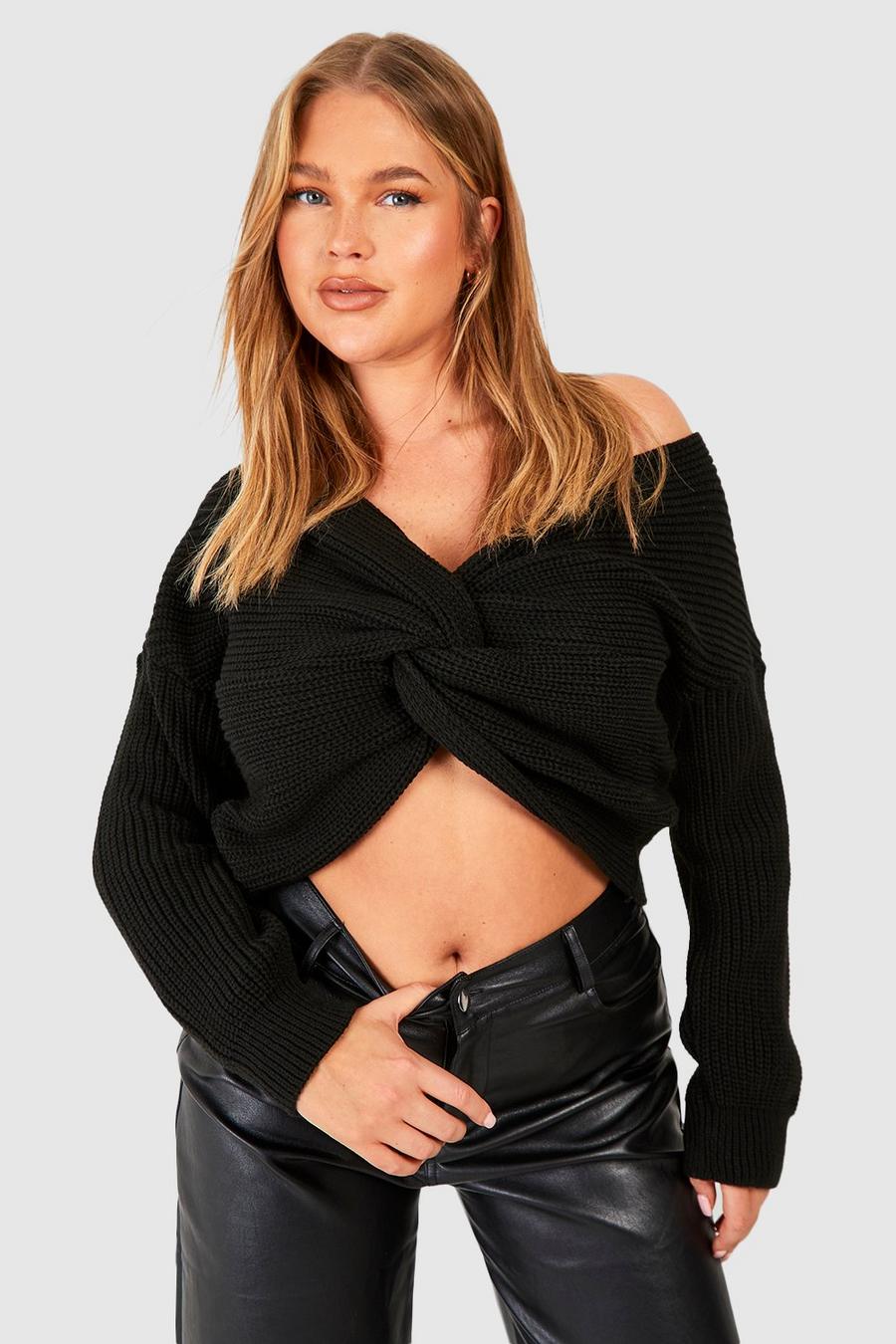 Black Plus Twist Front Knitted Sweater image number 1